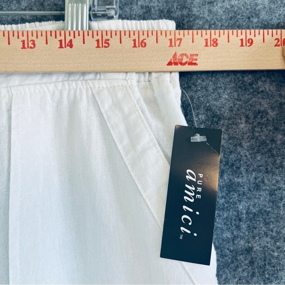 PURE AMICI Linen Cotton Wide Leg Pants Pockets White Drawstring Size Medium NWT - Picture 10 of 10